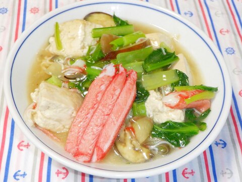 海鮮だし塩ラーメンで豆腐あんかけカニカマラーメン